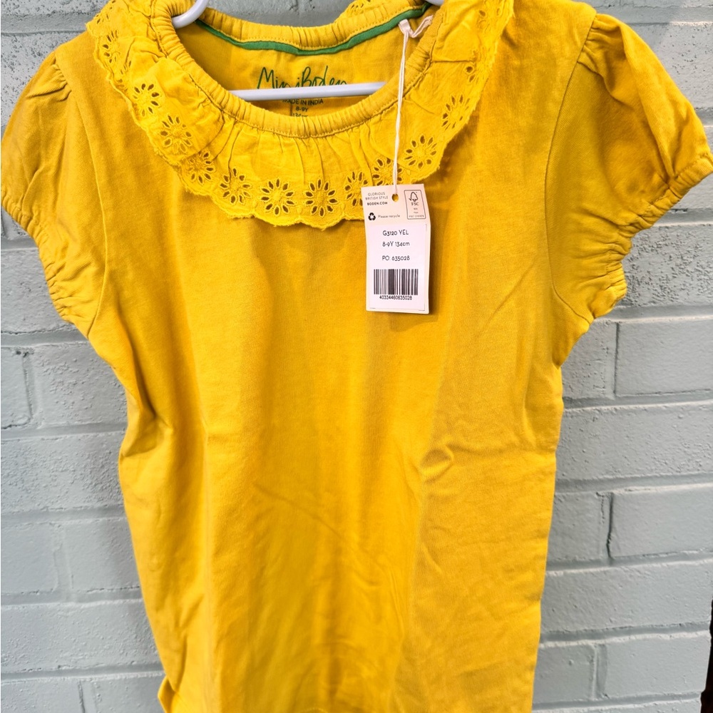 Mini Boden Yellow Eyelet Collar Tee
